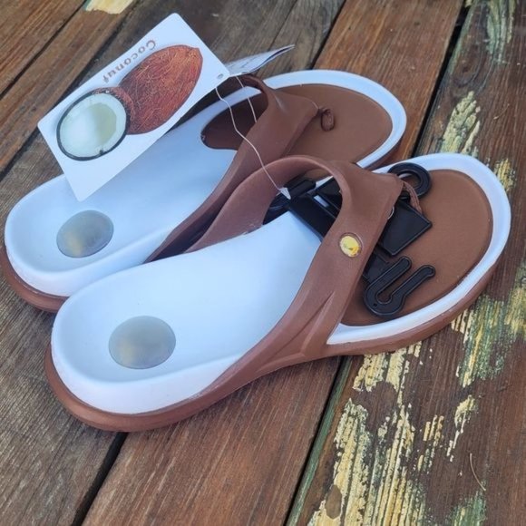 Coconut Hawaiian Jellys Slide Flip Flop Thong Flat Sandals Sz 11 - Picture 4 of 5